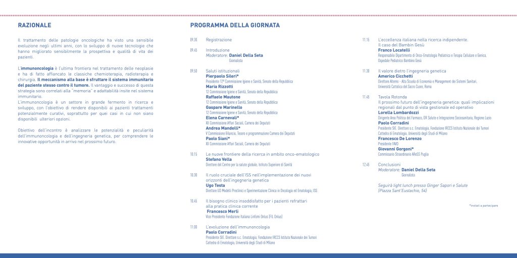 FIL a Roma per un convegno sull'immunoncologia 2 Programma Convegno Evoluzione ingegneria genetica 2